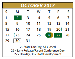 District School Academic Calendar for Desoto East Junior High for October 2017