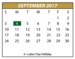 District School Academic Calendar for P A S S Learning Center for September 2017