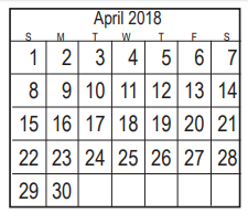 District School Academic Calendar for Early Childhood Center for April 2018