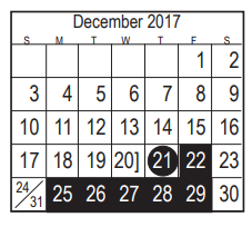 District School Academic Calendar for San Jacinto Elementary for December 2017