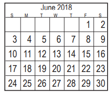 District School Academic Calendar for Early Childhood Center for June 2018