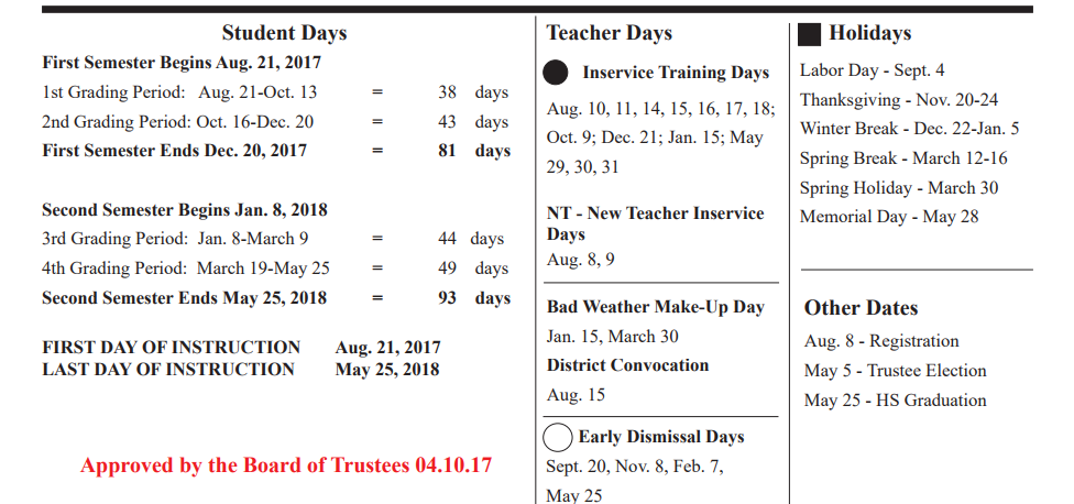 District School Academic Calendar Key for Deer Park High School