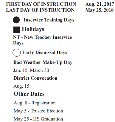 District School Academic Calendar Legend for Early Childhood Center