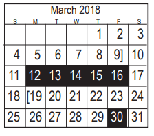 District School Academic Calendar for Harris Co J J A E P for March 2018