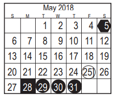 District School Academic Calendar for Harris Co J J A E P for May 2018