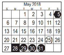 District School Academic Calendar for Deepwater Elementary for May 2018