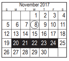 District School Academic Calendar for Harris Co J J A E P for November 2017