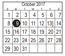 District School Academic Calendar for Harris Co J J A E P for October 2017