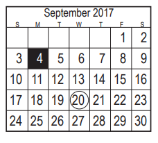 District School Academic Calendar for Harris Co J J A E P for September 2017