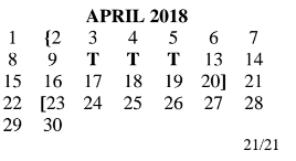 District School Academic Calendar for Smith Elementary for April 2018