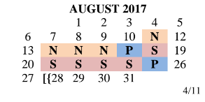 District School Academic Calendar for Travis Co J J A E P for August 2017
