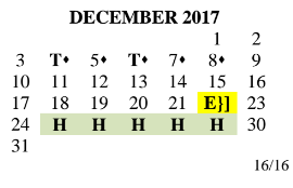 District School Academic Calendar for Del Valle Opportunity Ctr for December 2017