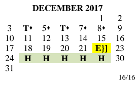 District School Academic Calendar for Travis Co J J A E P for December 2017
