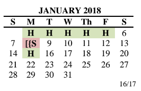 District School Academic Calendar for Del Valle Junior High for January 2018