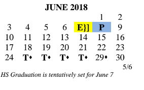 District School Academic Calendar for Travis Co J J A E P for June 2018