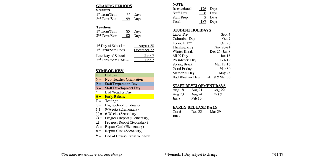 District School Academic Calendar Key for Travis Co J J A E P