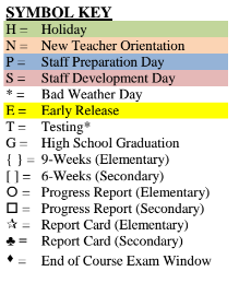 District School Academic Calendar Legend for Hillcrest Elementary School