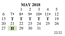 District School Academic Calendar for Del Valle Opportunity Ctr for May 2018