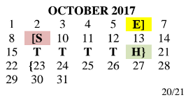 District School Academic Calendar for Travis Co J J A E P for October 2017