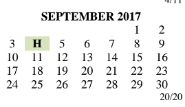 District School Academic Calendar for Del Valle Opportunity Ctr for September 2017