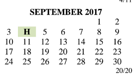 District School Academic Calendar for Travis Co J J A E P for September 2017