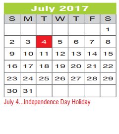 District School Academic Calendar for Regional Day Sch Deaf for July 2017
