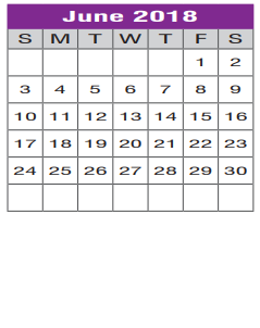 District School Academic Calendar for Joe Dale Sparks Campus for June 2018