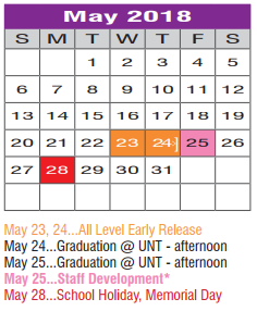 District School Academic Calendar for Denton H S for May 2018