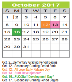 District School Academic Calendar for Regional Day Sch Deaf for October 2017