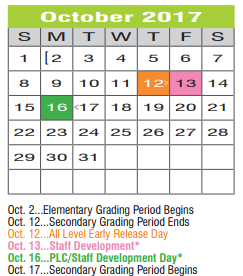 District School Academic Calendar for Paloma Creek Elementary for October 2017