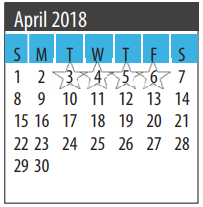 District School Academic Calendar for Galveston Co J J A E P for April 2018