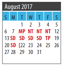 District School Academic Calendar for Galveston Co J J A E P for August 2017