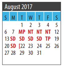 District School Academic Calendar for R D Mcadams Junior High for August 2017