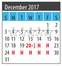 District School Academic Calendar for About Face for December 2017