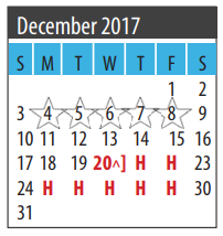 District School Academic Calendar for Galveston Co Detention Ctr for December 2017