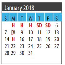 District School Academic Calendar for About Face for January 2018