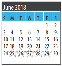 District School Academic Calendar for Jake Silbernagel Elementary for June 2018