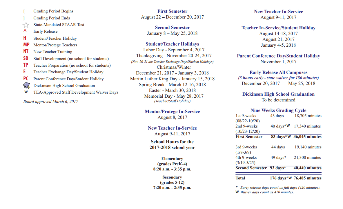 District School Academic Calendar Key for Bay Colony Elementary School