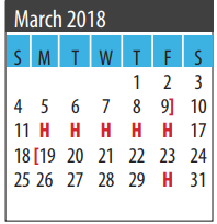 District School Academic Calendar for Galveston Co J J A E P for March 2018
