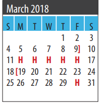 District School Academic Calendar for Dunbar Middle School for March 2018