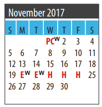 District School Academic Calendar for Dickinson High School for November 2017