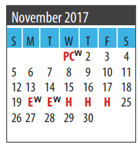 District School Academic Calendar for About Face for November 2017