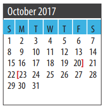 District School Academic Calendar for Galveston Co J J A E P for October 2017