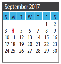 District School Academic Calendar for About Face for September 2017
