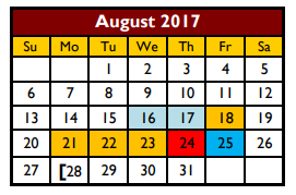 District School Academic Calendar for Solis Middle School for August 2017