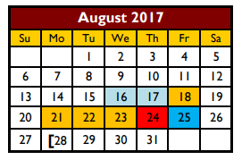 District School Academic Calendar for Daniel Singleterry Sr for August 2017