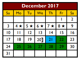 District School Academic Calendar for Hidalgo Co J J A E P for December 2017