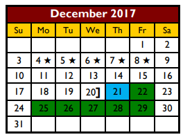 District School Academic Calendar for Solis Middle School for December 2017