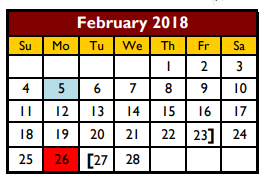 District School Academic Calendar for Donna Alternative Education Progra for February 2018