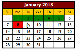 District School Academic Calendar for Hidalgo Co J J A E P for January 2018